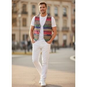 Vintage Southwestern Woven Vest Tribal Geometric Artisan Textile Unisex M